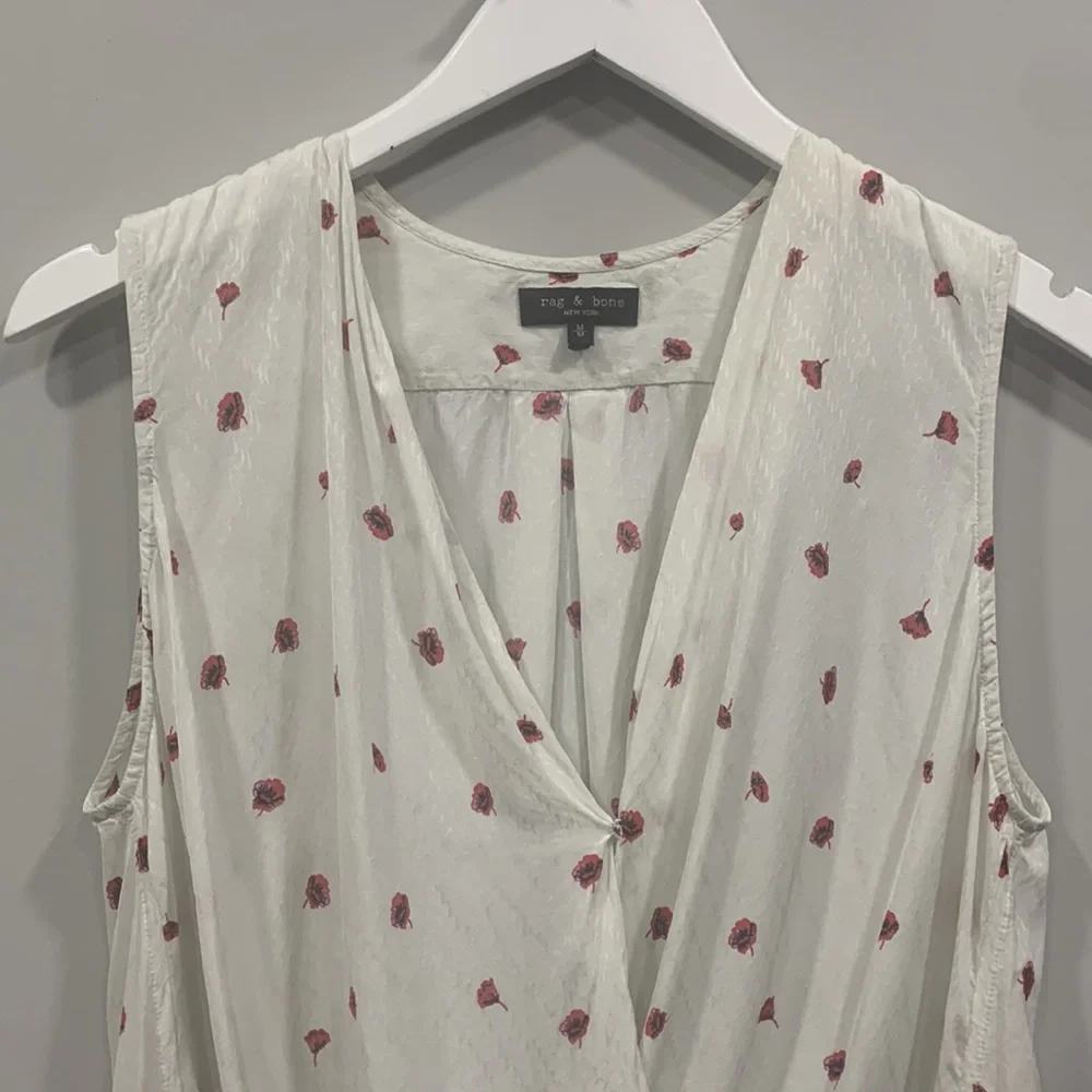 Rag & Bone White Floral Victor Sleeveless Faux Wrap Blouse Size Medium